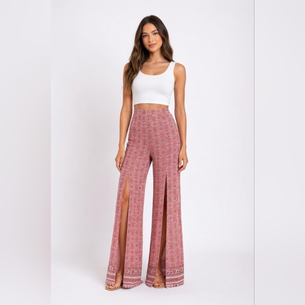 High-Waist Wide Leg Split Palazzo Pants